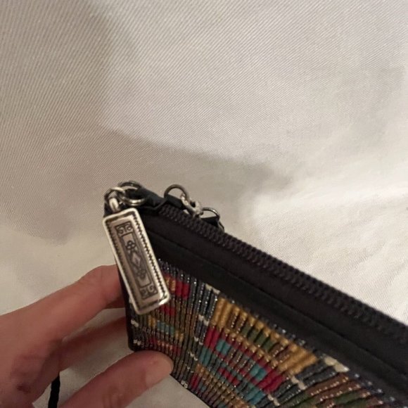 Brighton Geometric Beaded Bag Black Leather Braided Shoulder Strap Approx 5x5” - Picture 8 of 12